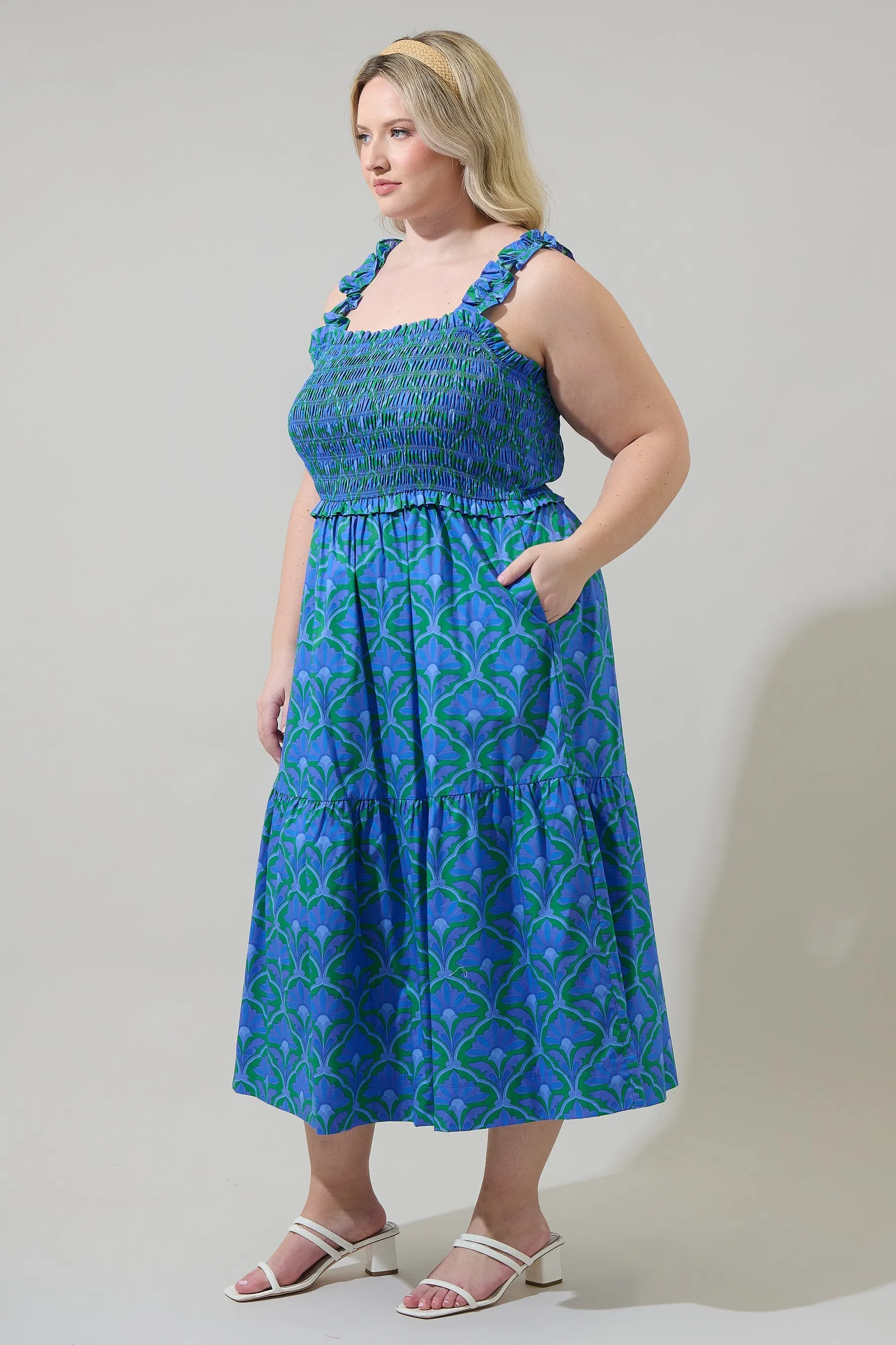 Sera Floral Ember Smocked Midi Dress Curve sold by Sugarlips product image thumbnail 3