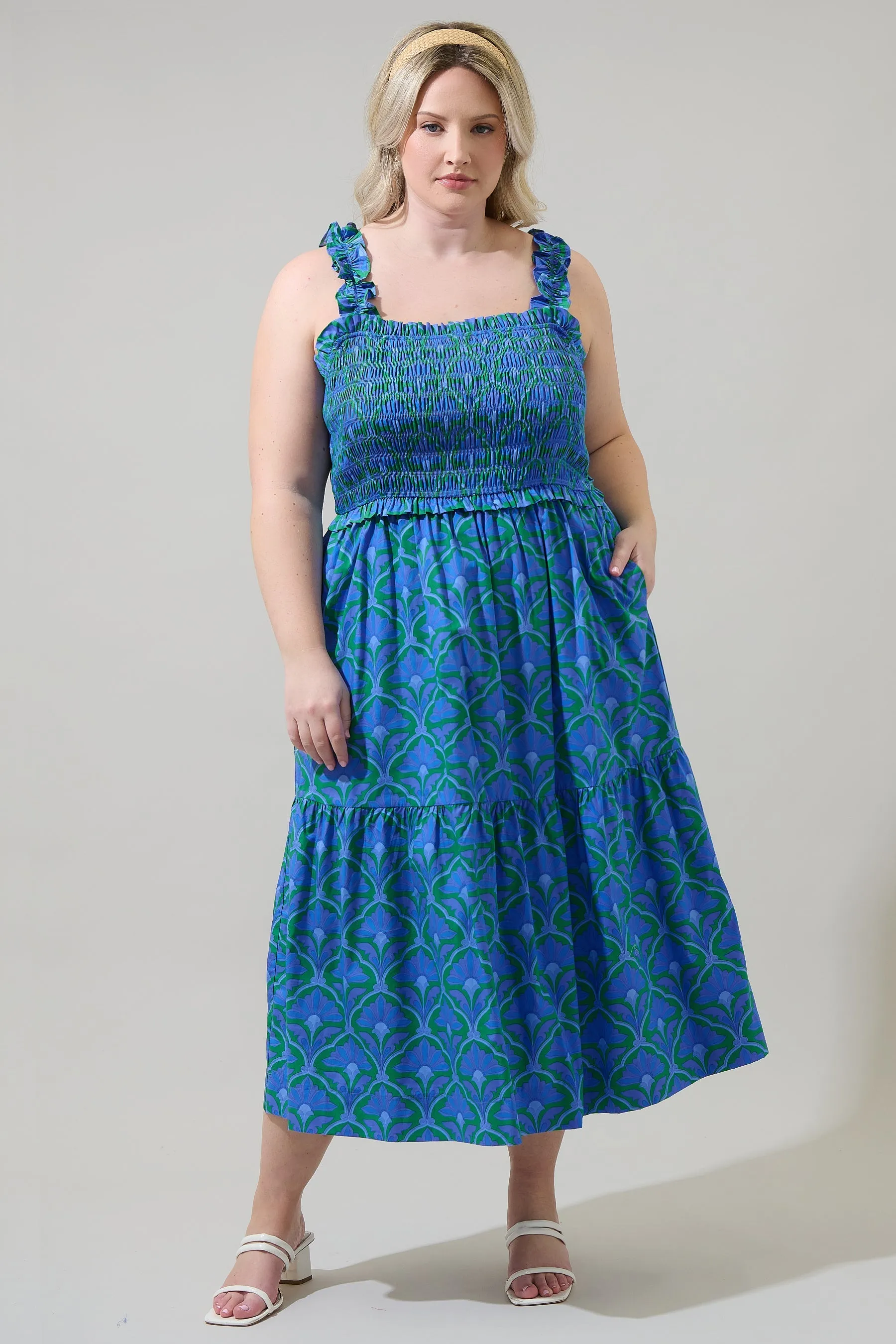 Sera Floral Ember Smocked Midi Dress Curve sold by Sugarlips