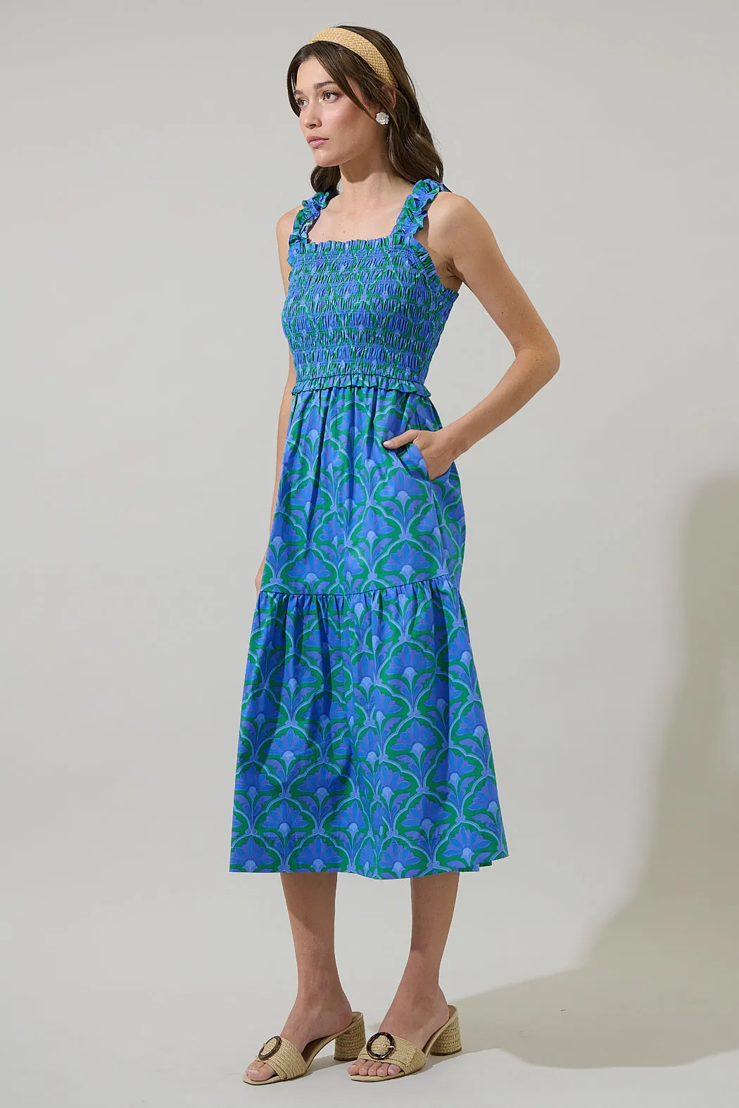 Sera Floral Ember Smocked Midi Dress sold by Sugarlips product image thumbnail 3