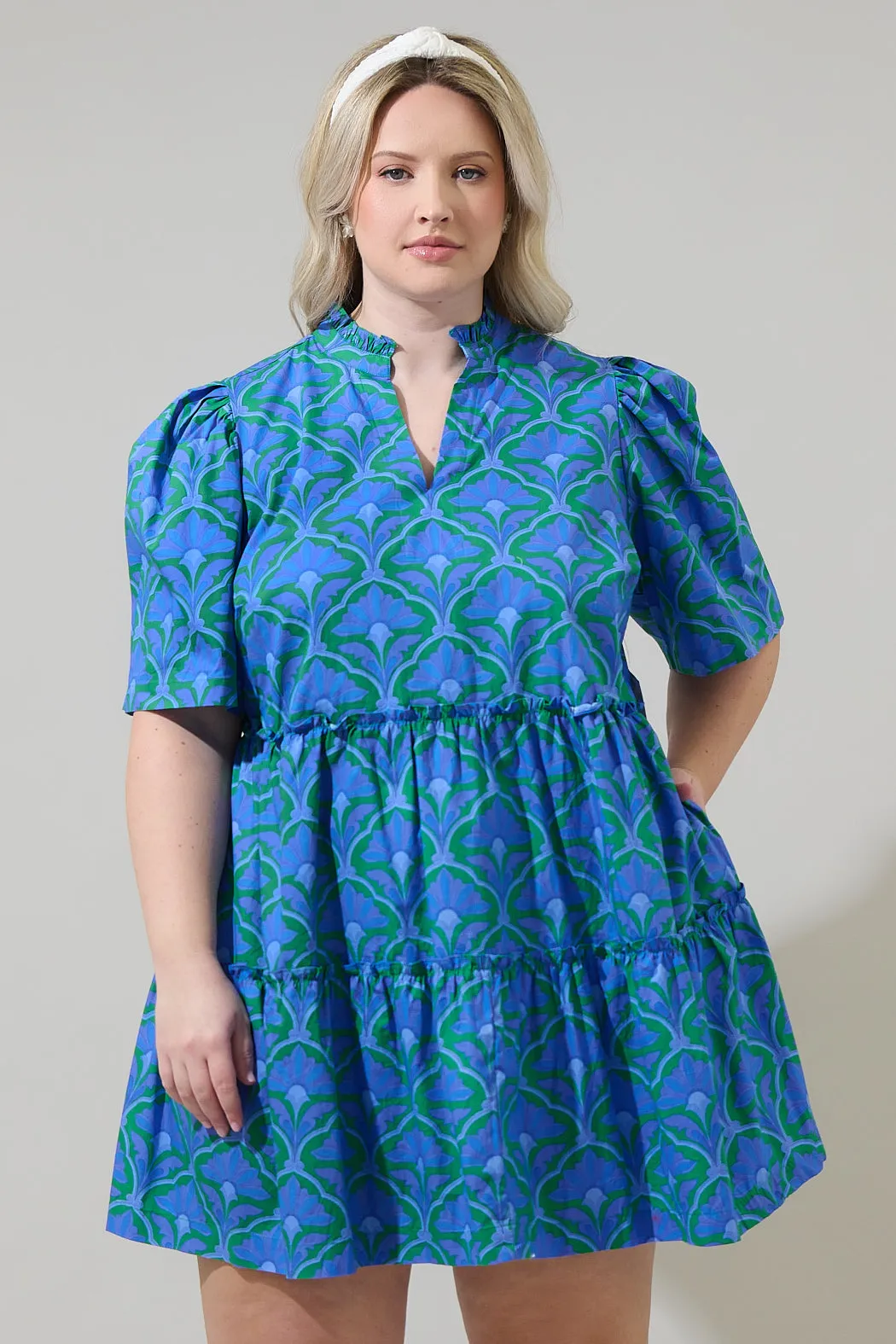 Sera Floral Dixie Split Neck Shift Dress Curve sold by Sugarlips