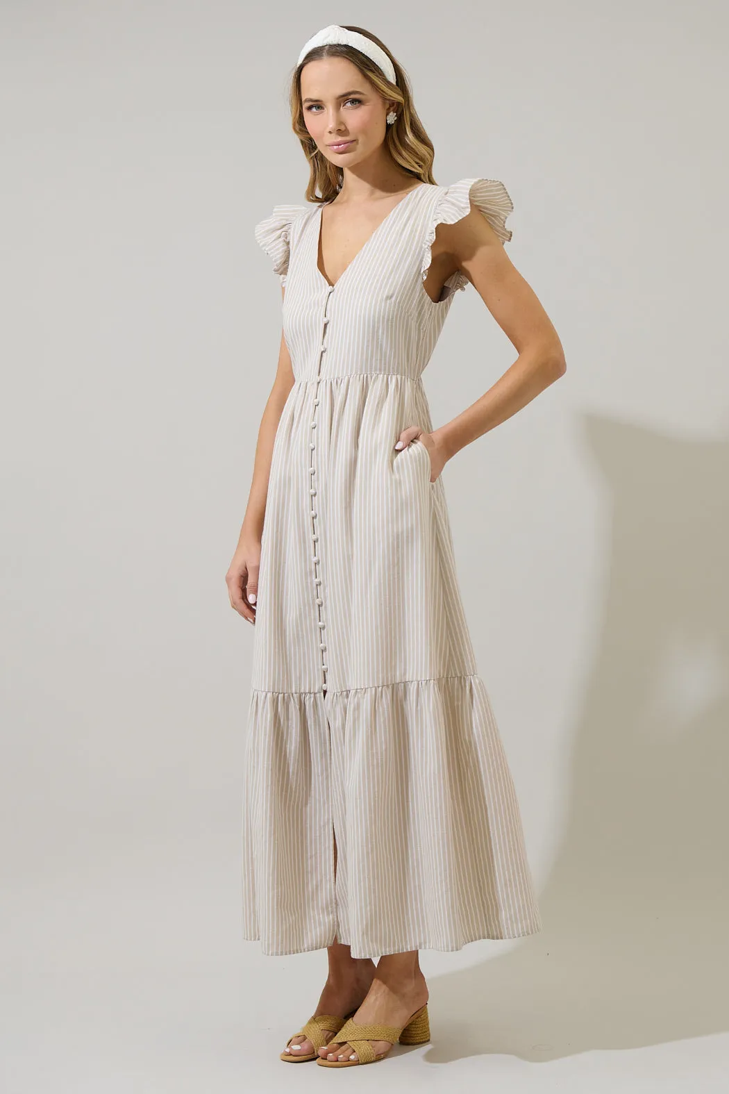 Sandy Striped Evianna Flutter Maxi Dress sold by Sugarlips product image thumbnail 3
