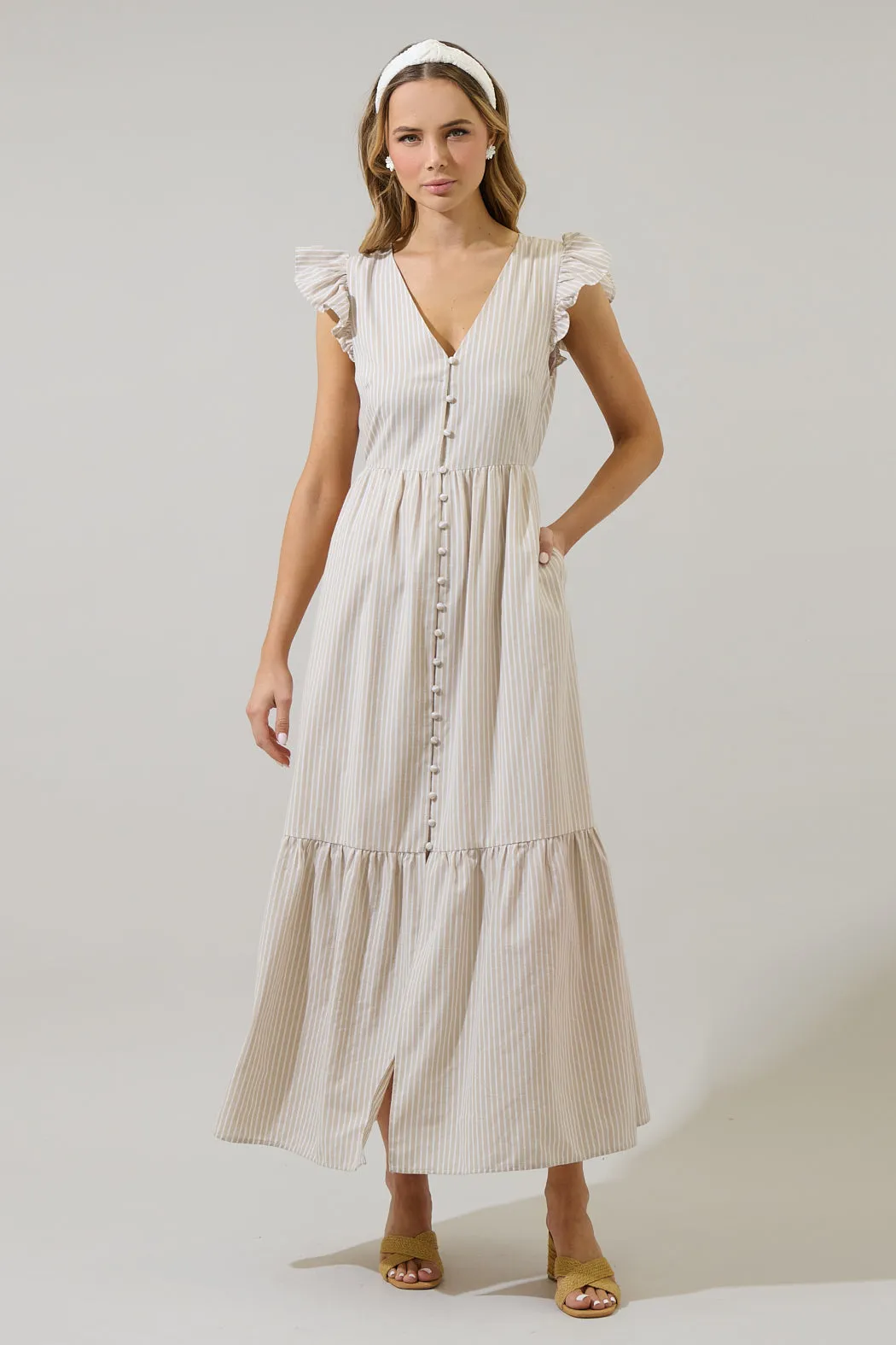 Sandy Striped Evianna Flutter Maxi Dress sold by Sugarlips