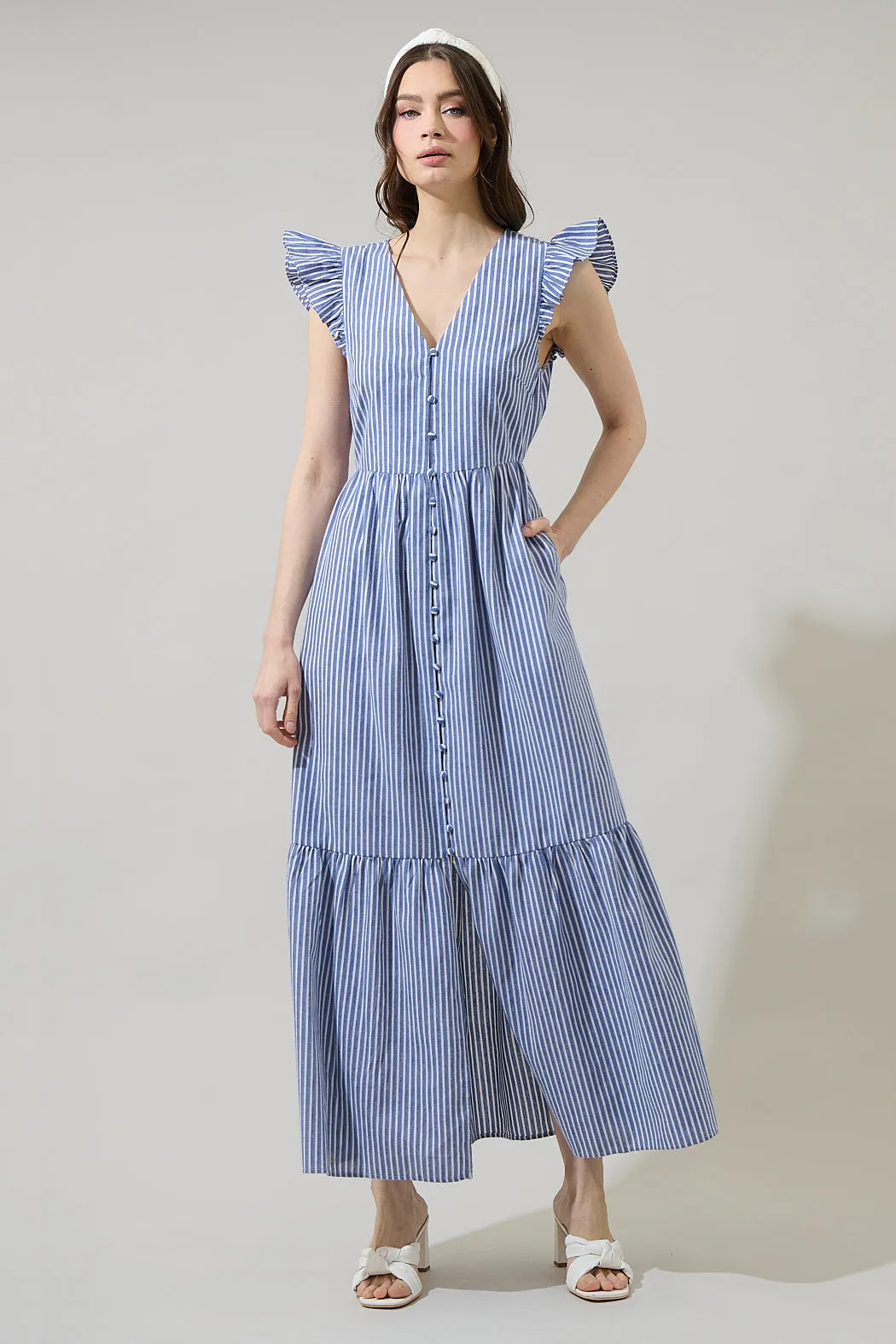 Sandy Striped Evianna Flutter Maxi Dress sold by Sugarlips product image thumbnail 5