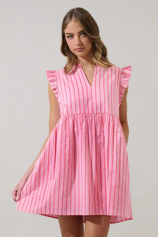 Emani Stripe Kass Ruffle Mini Dress sold by Sugarlips