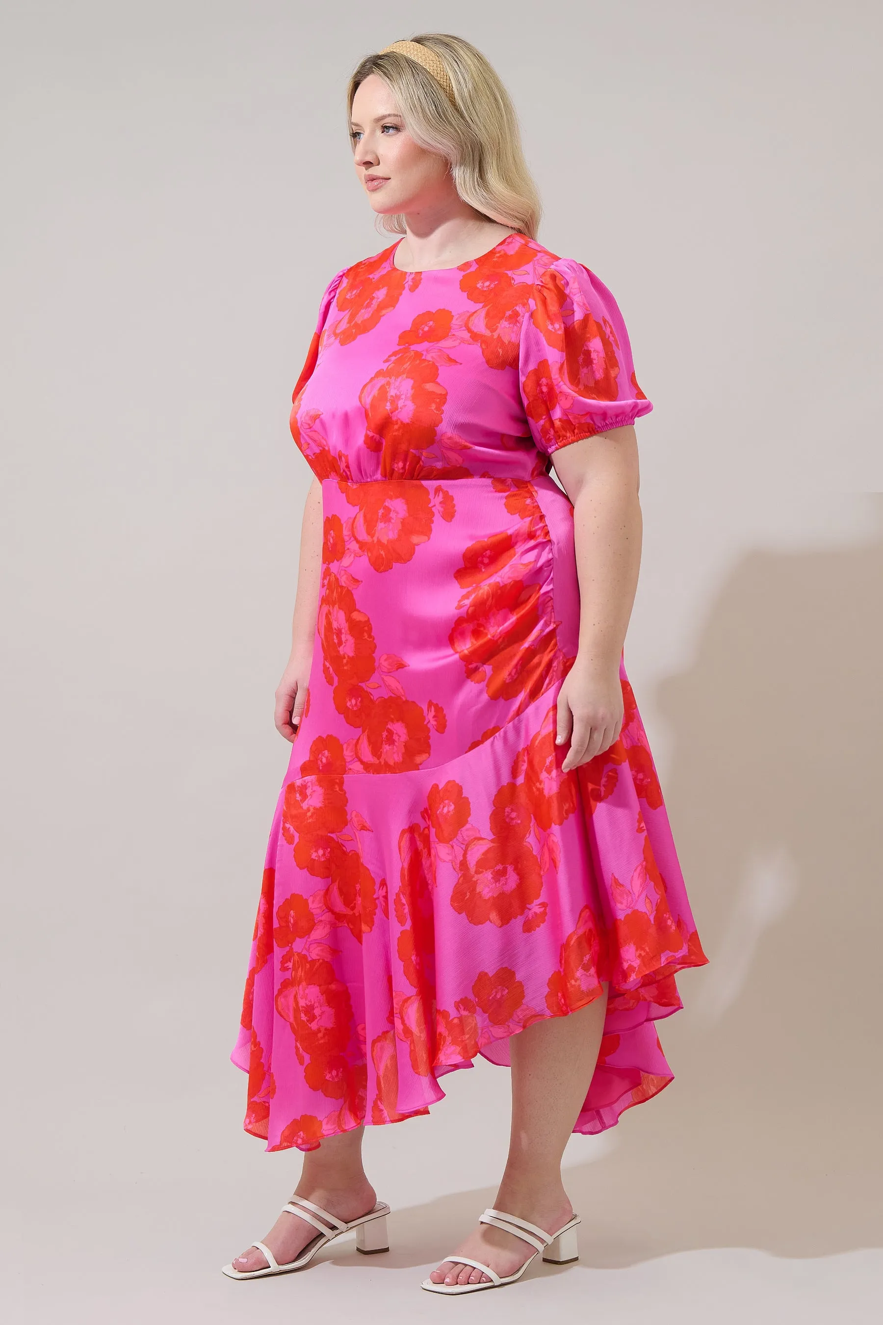 Lailah Floral Balboa Asymmetrical Midi Dress Curve sold by Sugarlips product image thumbnail 3