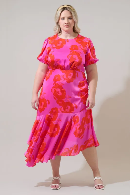 Lailah Floral Balboa Asymmetrical Midi Dress Curve sold by Sugarlips