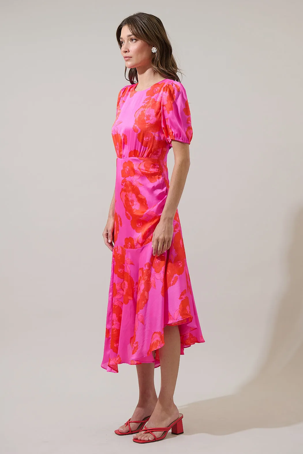 Lailah Floral Balboa Asymmetrical Midi Dress sold by Sugarlips product image thumbnail 3