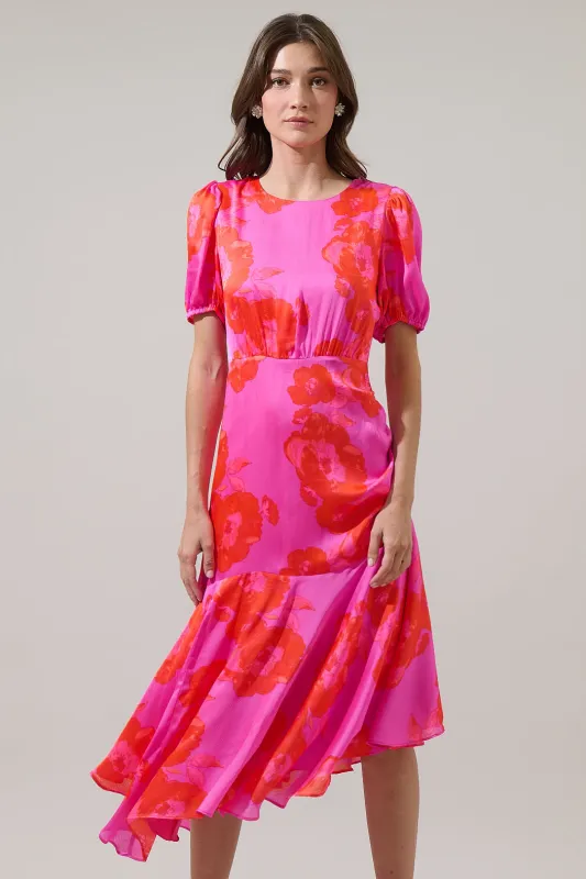 Lailah Floral Balboa Asymmetrical Midi Dress made by Sugarlips