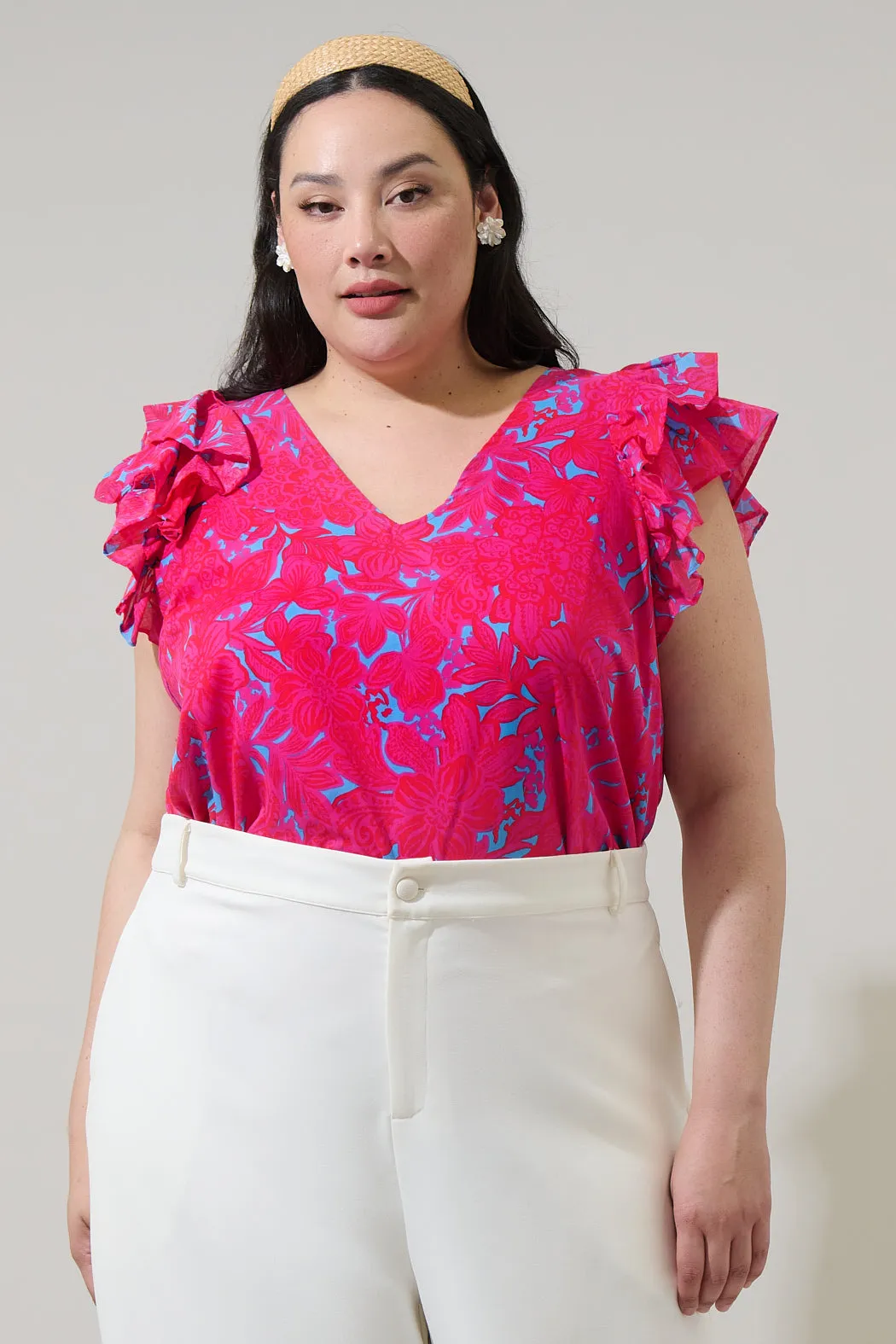 Delina Floral Tiffy Ruffle Top Curve sold by Sugarlips