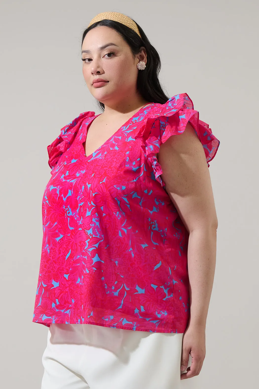 Delina Floral Tiffy Ruffle Top Curve sold by Sugarlips product image thumbnail 3
