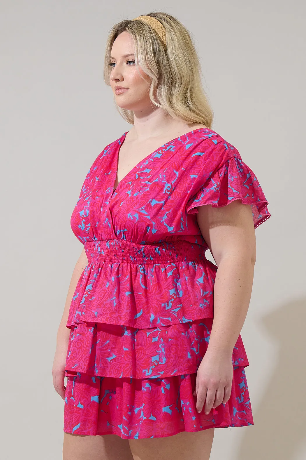 Delina Floral Gerry Ruffle Mini Dress Curve sold by Sugarlips product image thumbnail 3