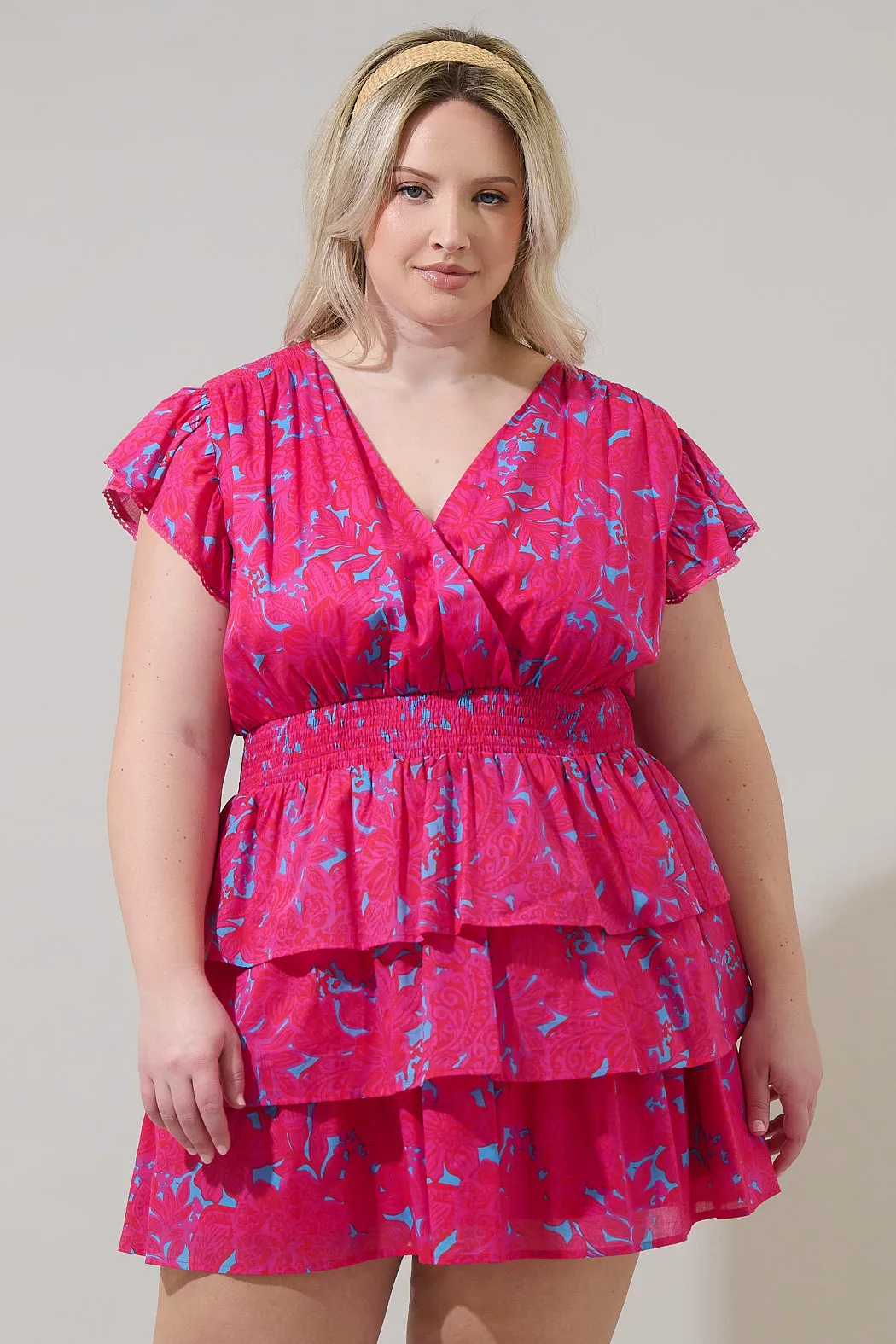 Delina Floral Gerry Ruffle Mini Dress Curve sold by Sugarlips
