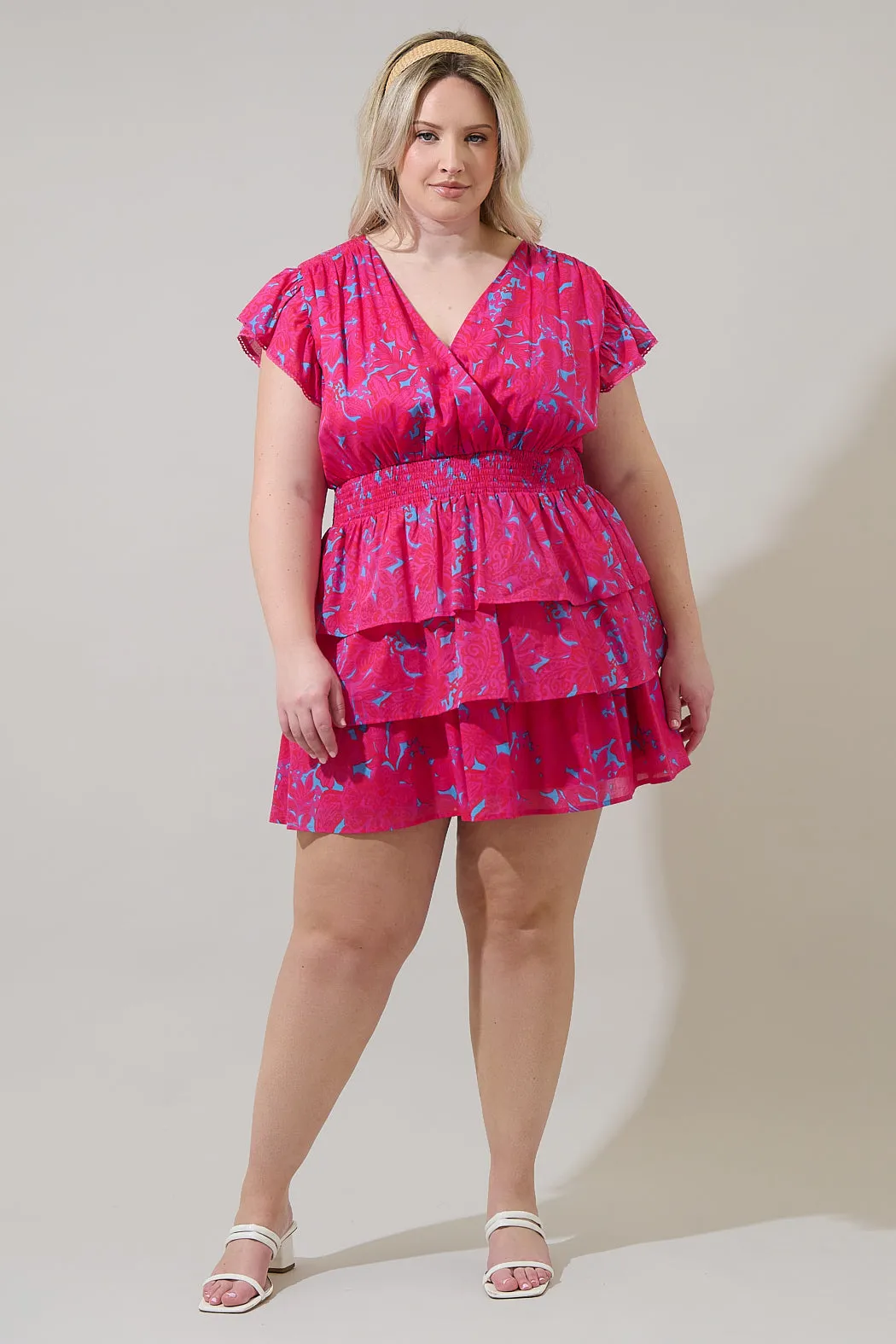 Delina Floral Gerry Ruffle Mini Dress Curve sold by Sugarlips product image thumbnail 4
