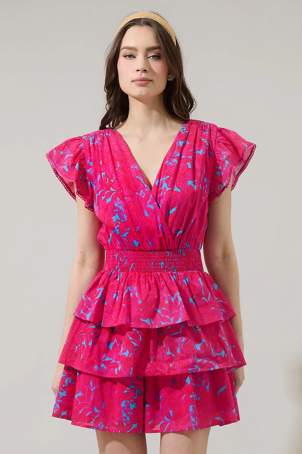 Delina Floral Gerry Ruffle Mini Dress sold by Sugarlips