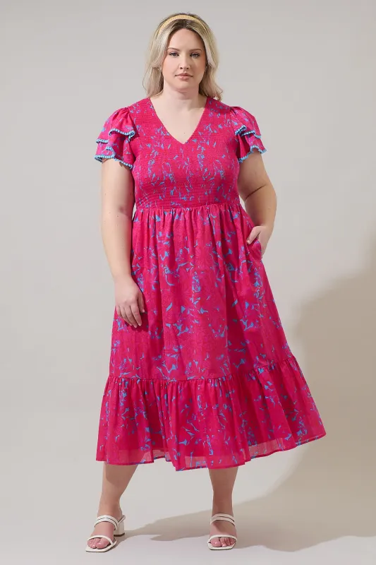 Delina Floral Patte Tiered Midi Dress Curve sold by Sugarlips