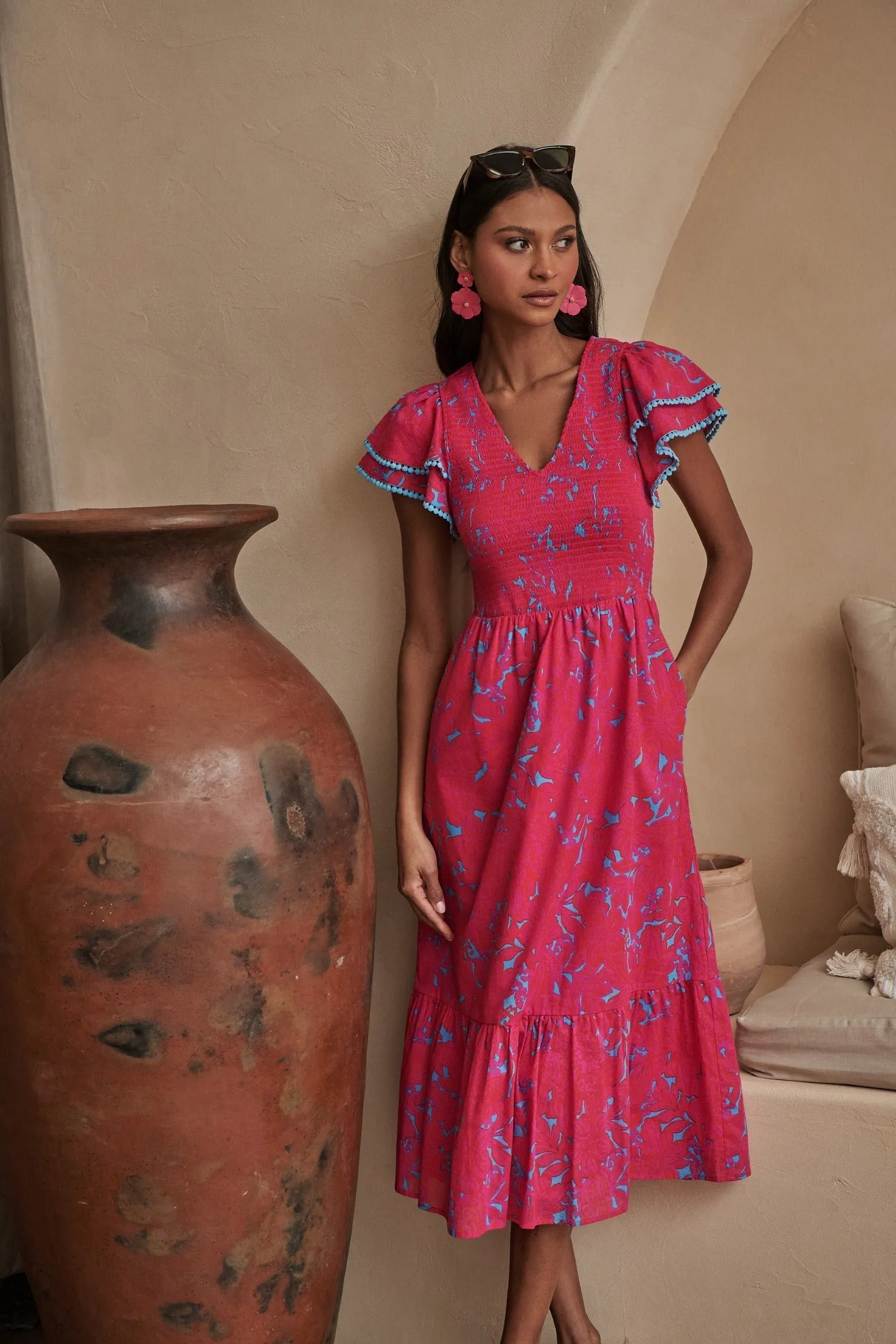 Delina Floral Patte Tiered Midi Dress sold by Sugarlips