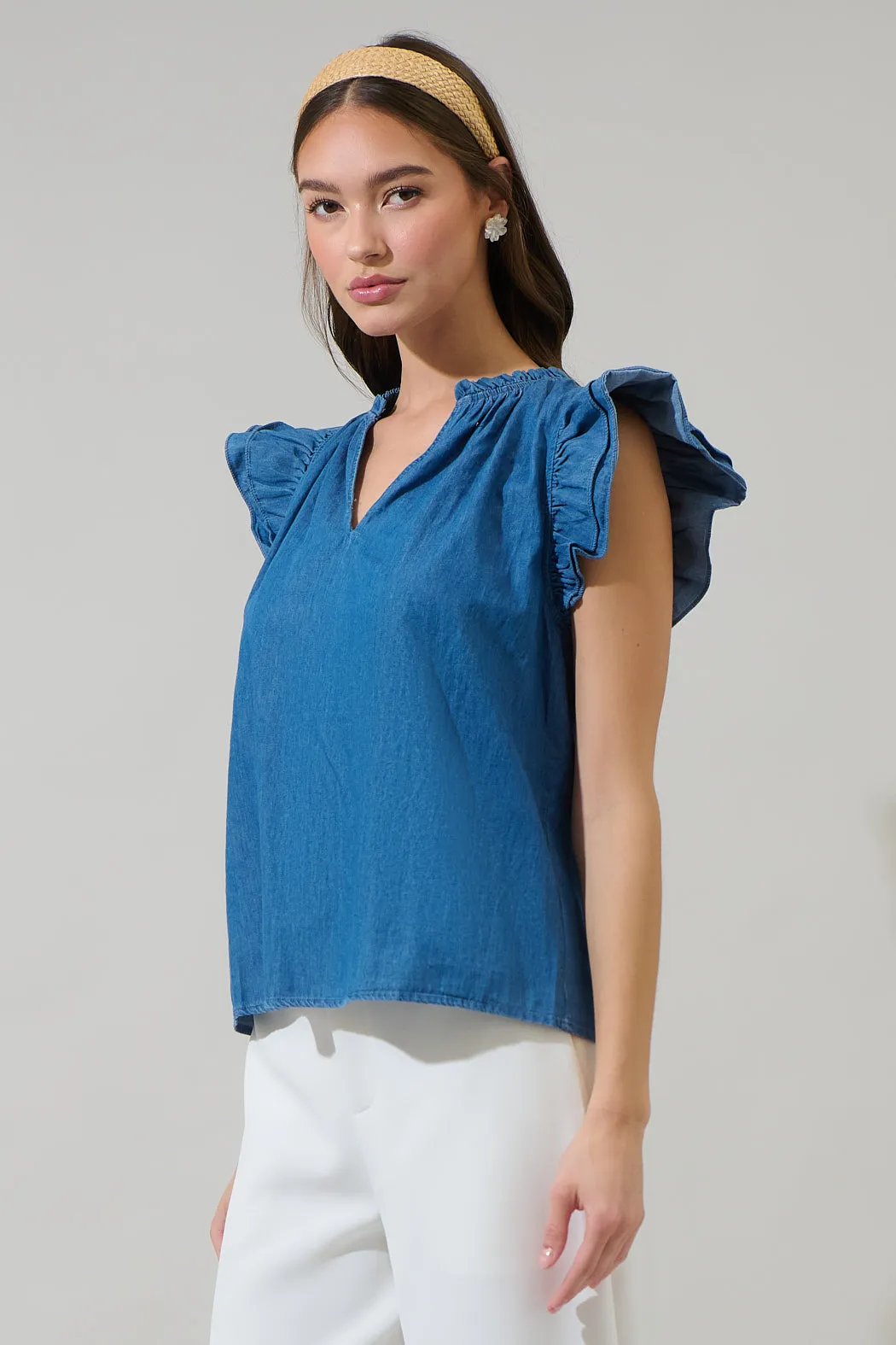 Haysville Risette Ruffle Split Neck Top sold by Sugarlips product image thumbnail 3