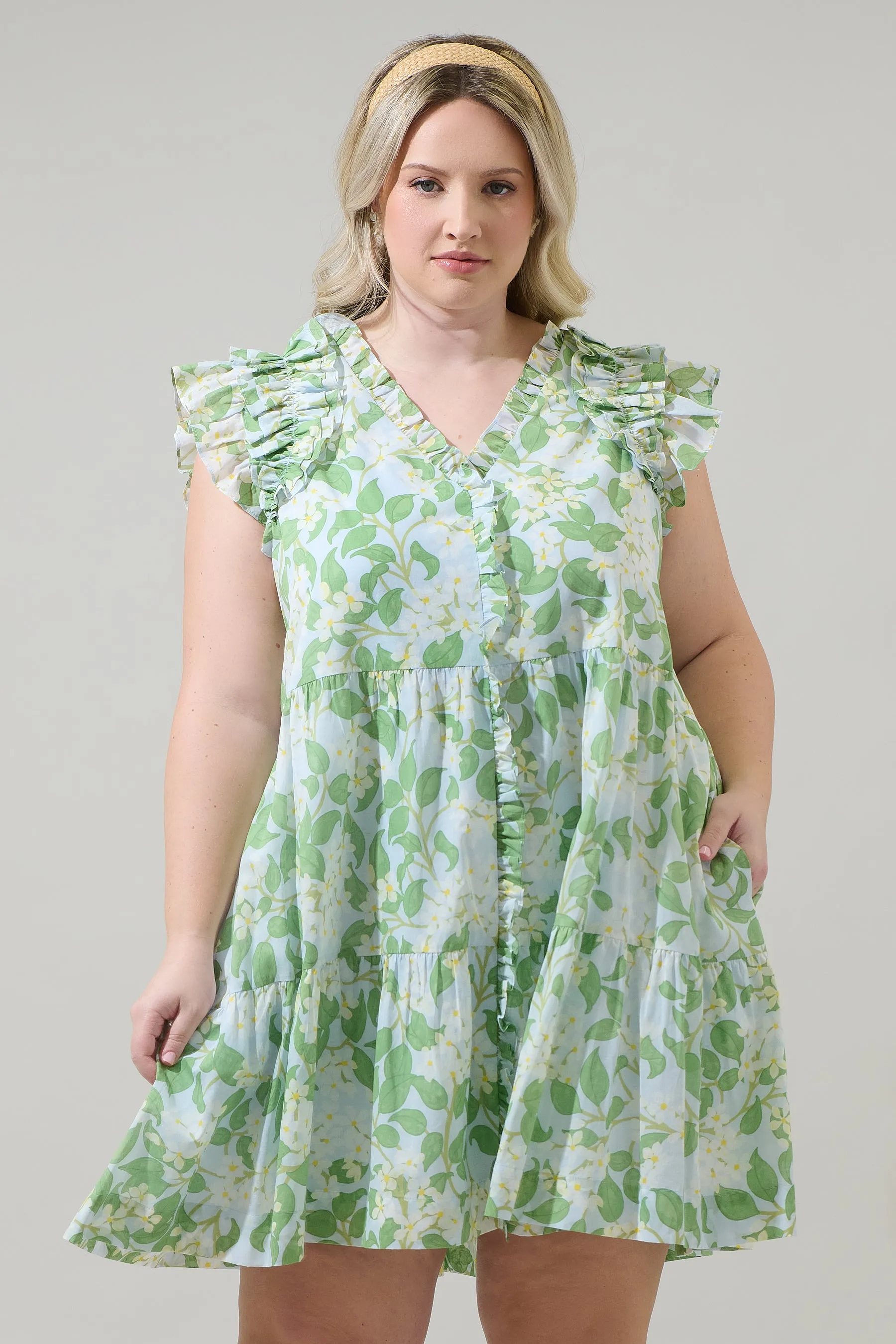 Kiany Floral Marlan Ruffle Midi Dress Curve sold by Sugarlips
