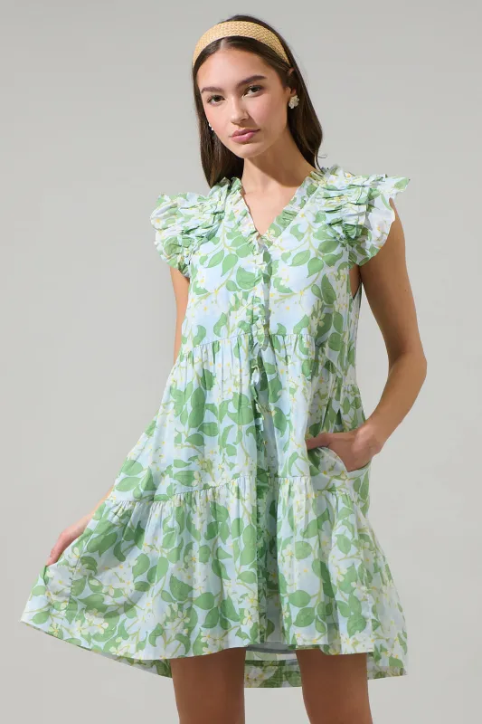 Kiany Floral Marlan Ruffle Midi Dress sold by Sugarlips