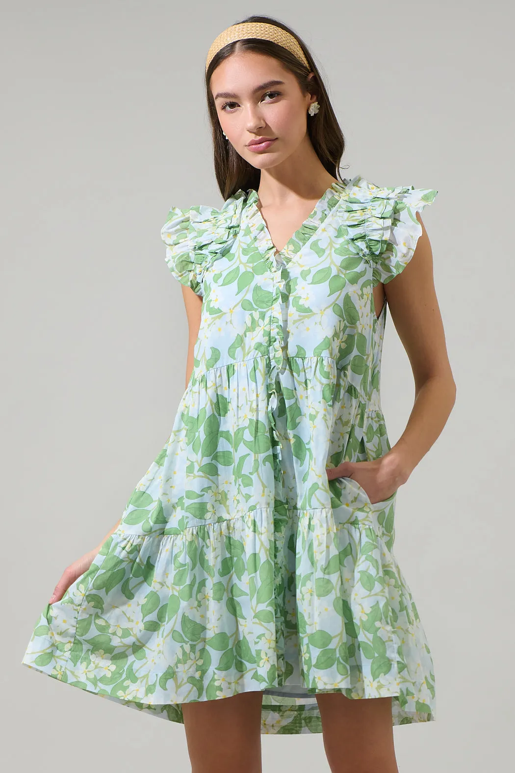 Kiany Floral Marlan Ruffle Midi Dress sold by Sugarlips