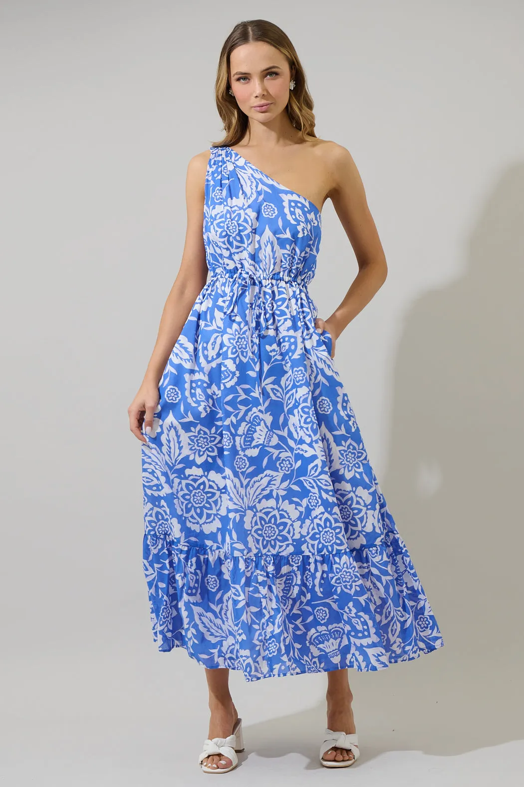 Marny Floral Elya One Shoulder Maxi Dress sold by Sugarlips