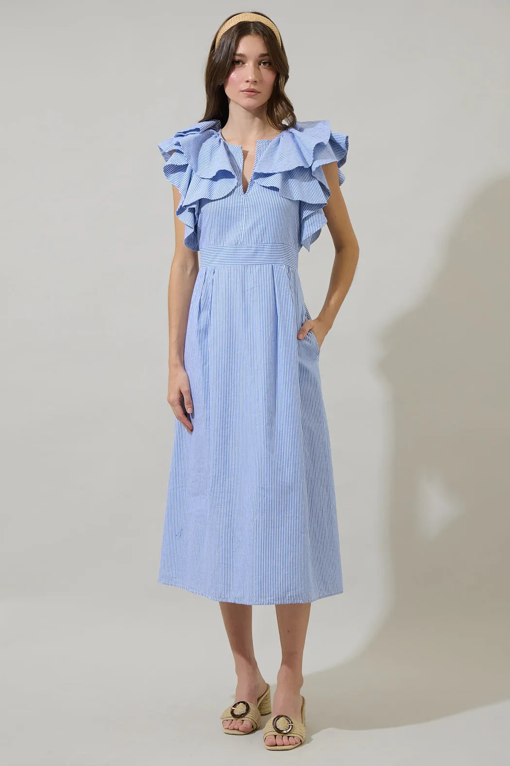 Zira Striped Santana Tie Back Midi Dress sold by Sugarlips