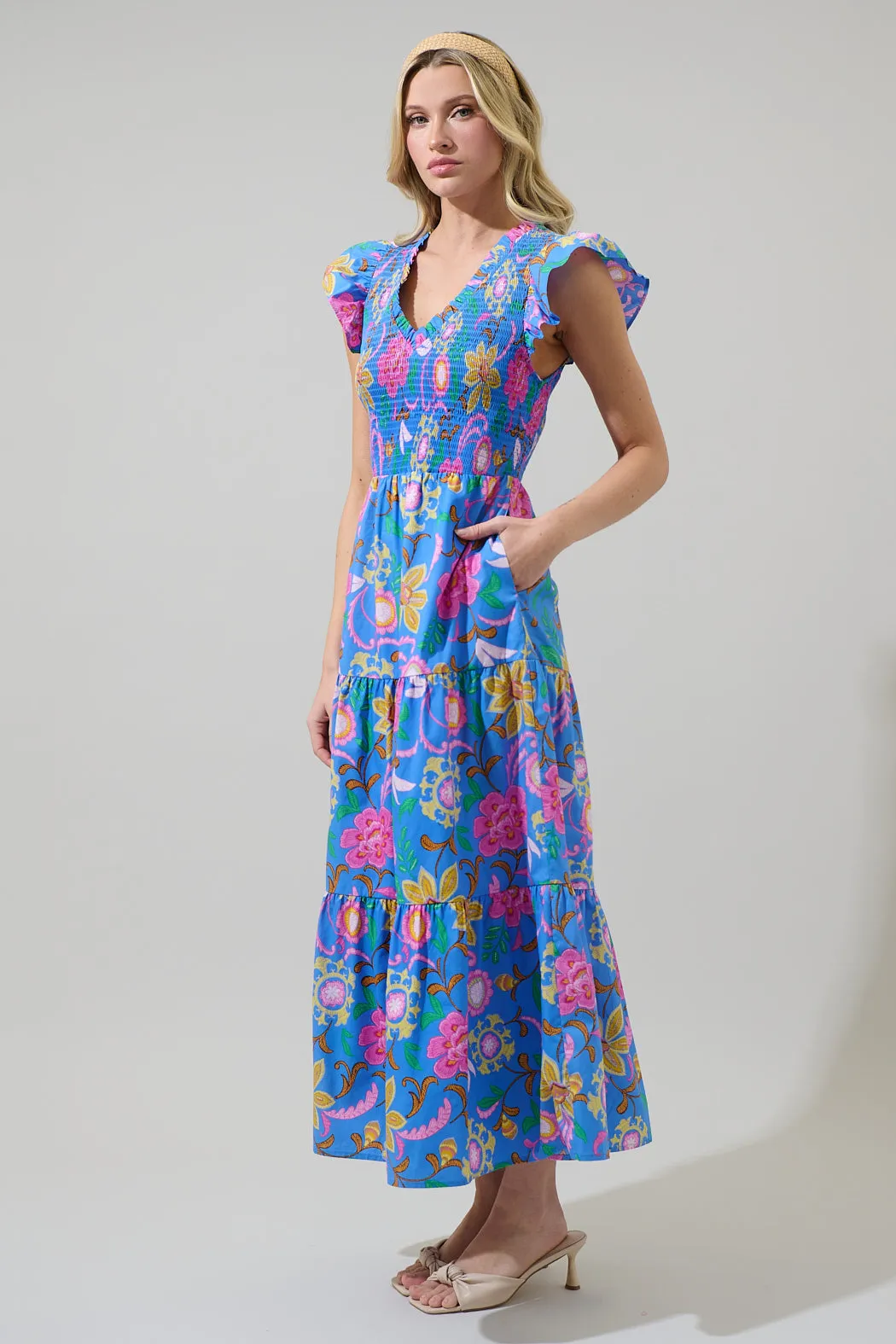 Faro Floral Sunfire Tiered Midi Dress sold by Sugarlips product image thumbnail 3