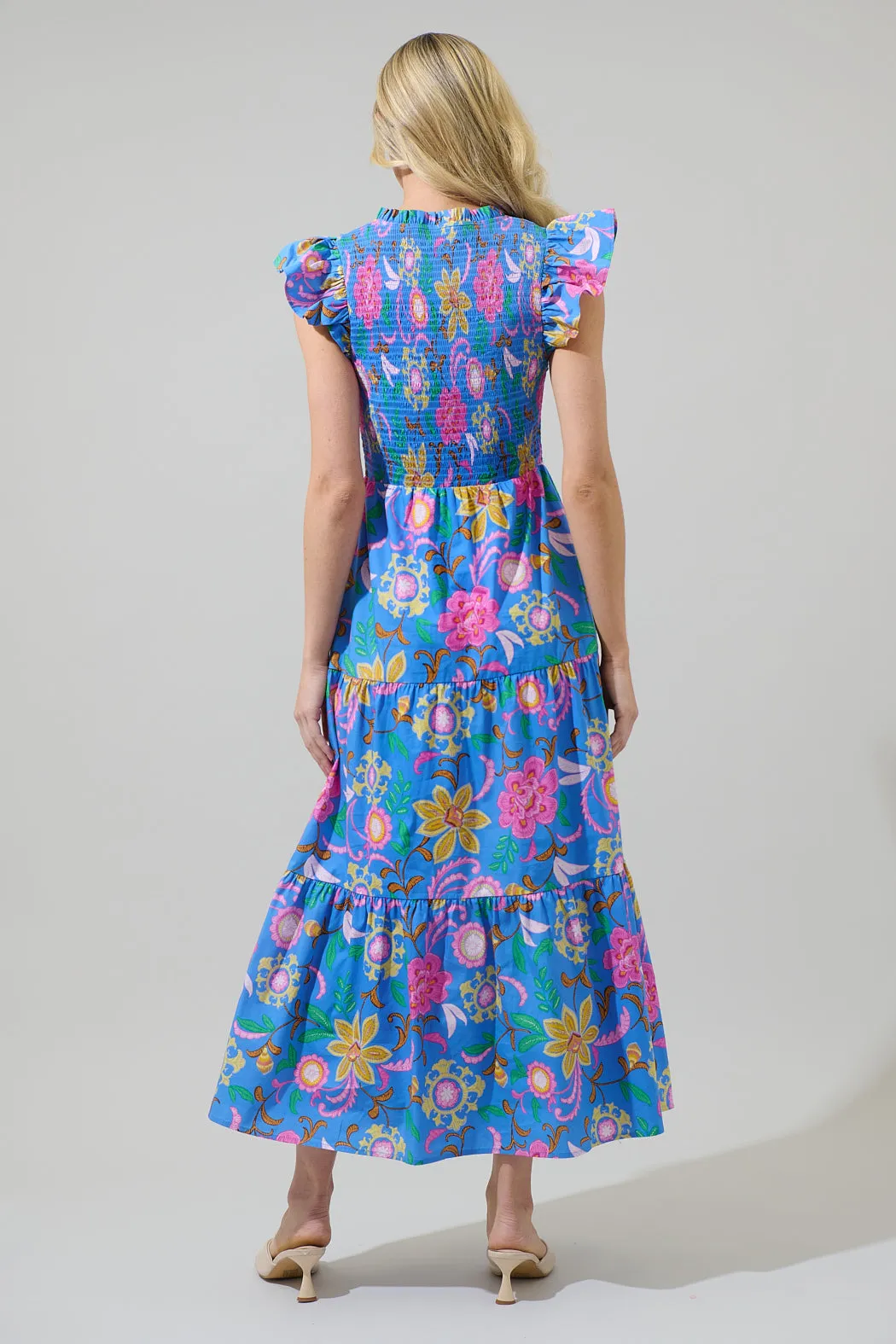Faro Floral Sunfire Tiered Midi Dress sold by Sugarlips product image thumbnail 2