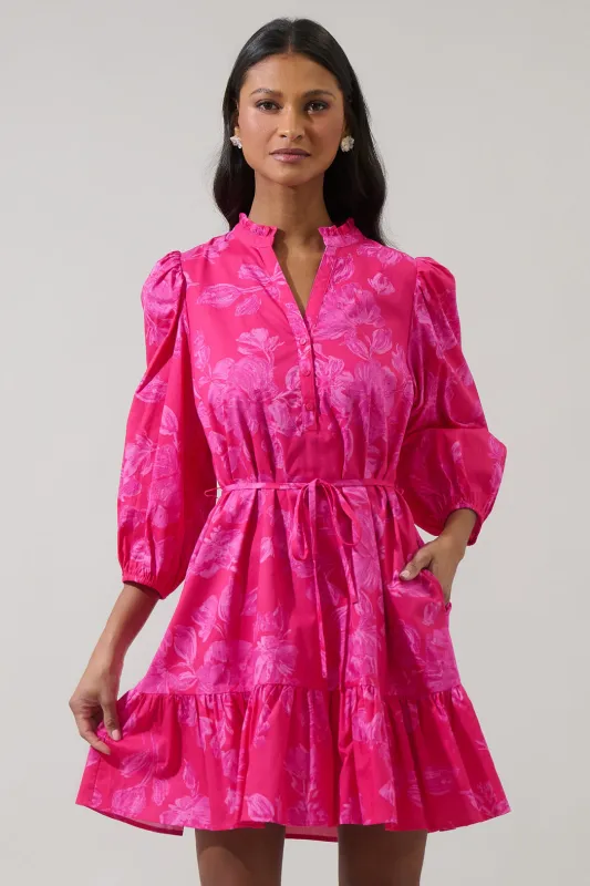 Vacey Floral Jazlyn Split Neck Mini Dress sold by Sugarlips