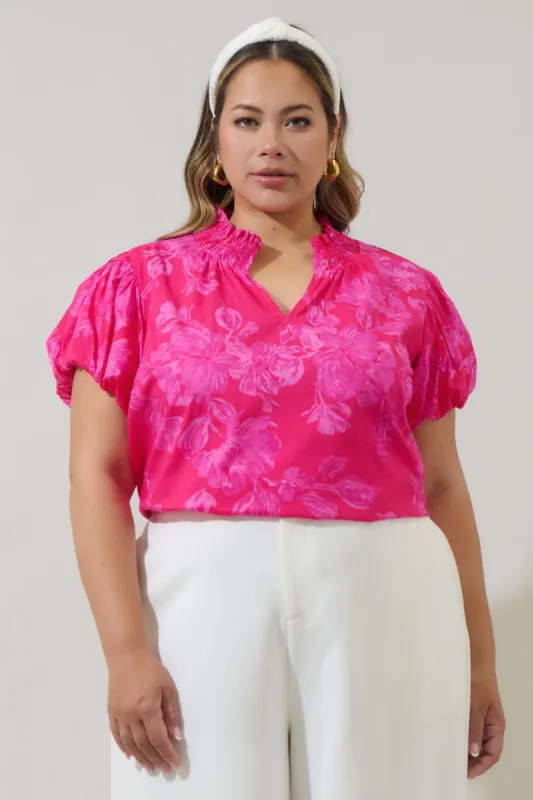 Vacey Floral Poly Smocked Top Curve sold by Sugarlips