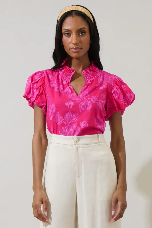 Vacey Floral Poly Smocked Top sold by Sugarlips