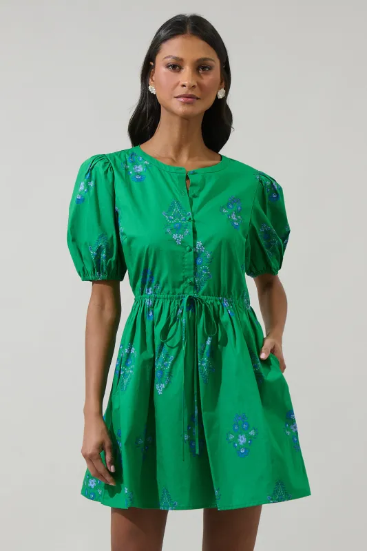 Halina Floral Alba Puff Sleeve Mini Dress sold by Sugarlips