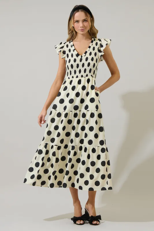 Violda Dot Sunfire Tiered Midi Dress sold by Sugarlips