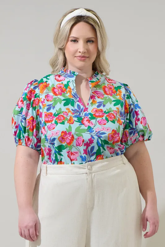 Orlena Floral Daly Split Neck Top Curve sold by Sugarlips