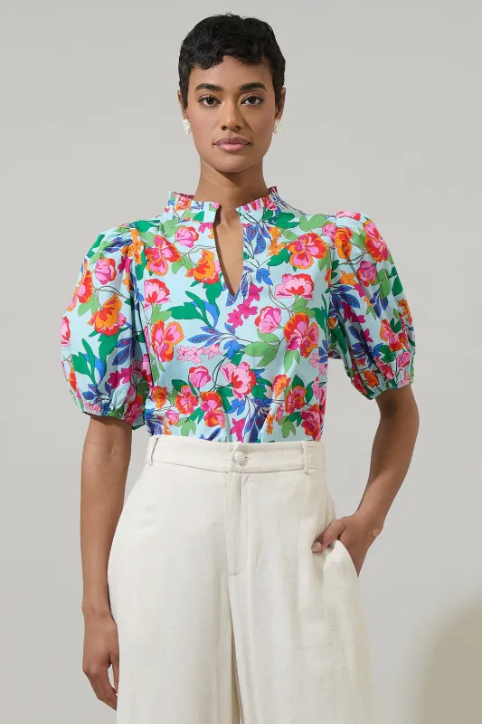 Orlena Floral Daly Split Neck Top sold by Sugarlips