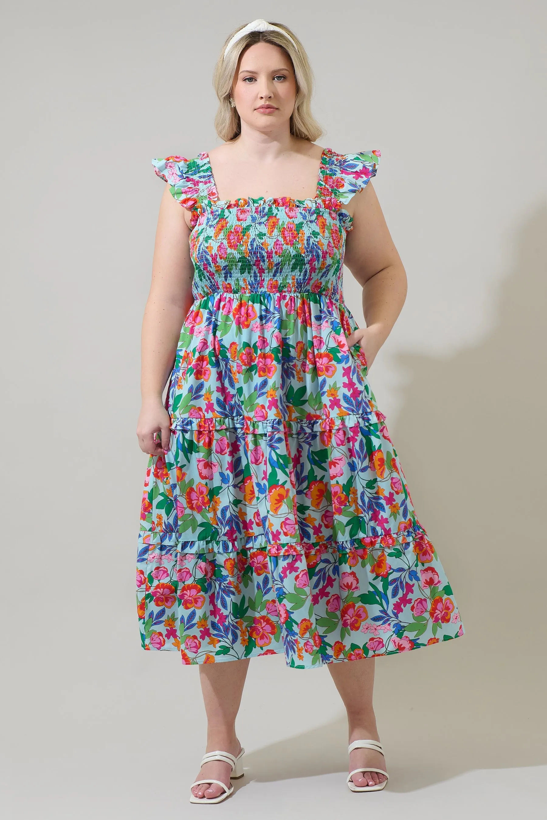 Orlena Floral Emy Smocked Midi Dress Curve sold by Sugarlips