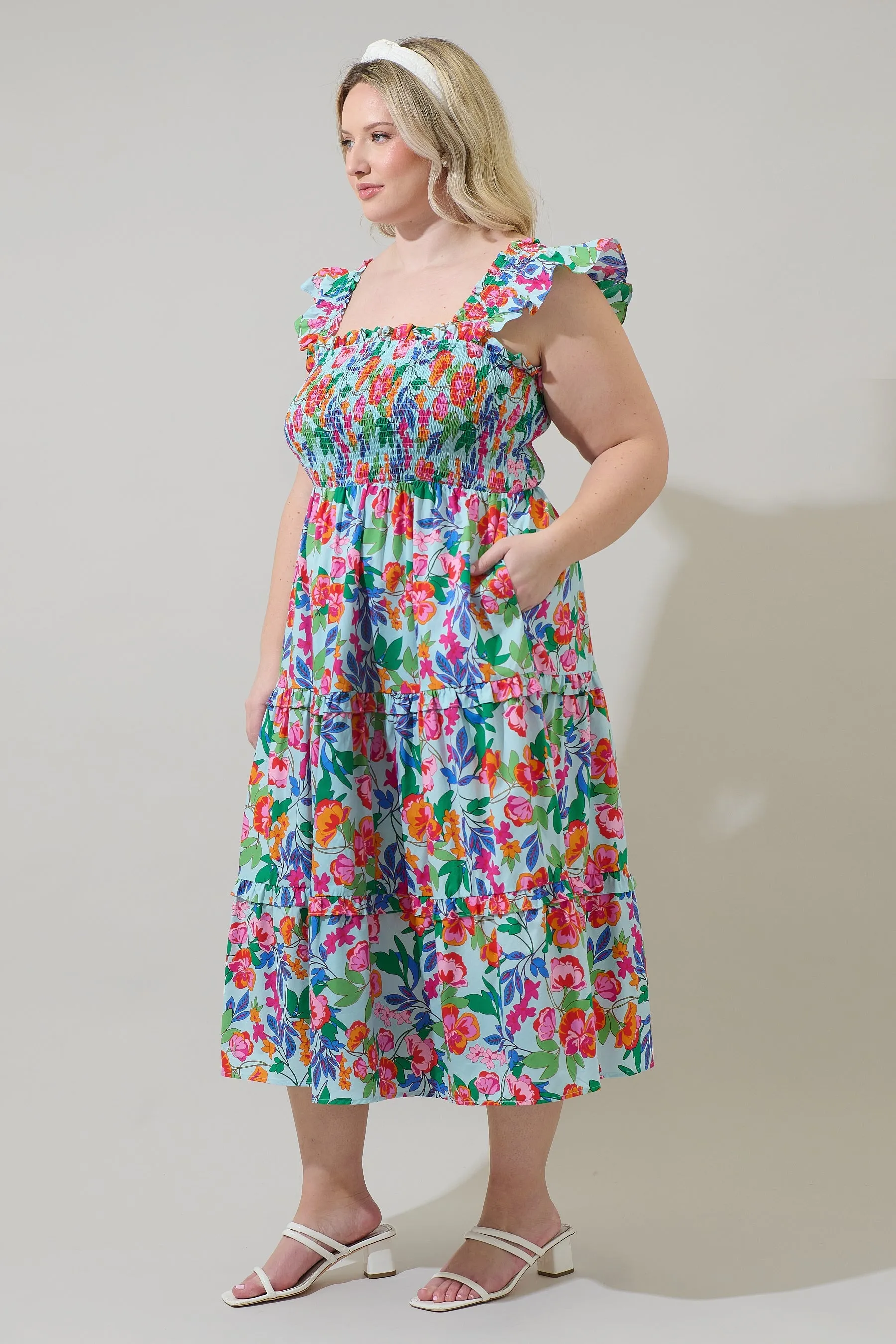 Orlena Floral Emy Smocked Midi Dress Curve sold by Sugarlips product image thumbnail 3