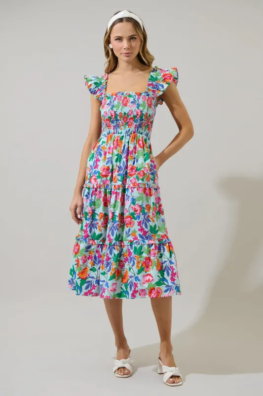 Orlena Floral Emy Smocked Midi Dress sold by Sugarlips