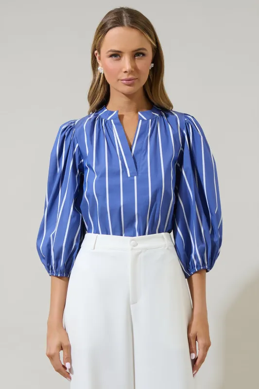 Beloit Striped Cheney Split Neck Top sold by Sugarlips