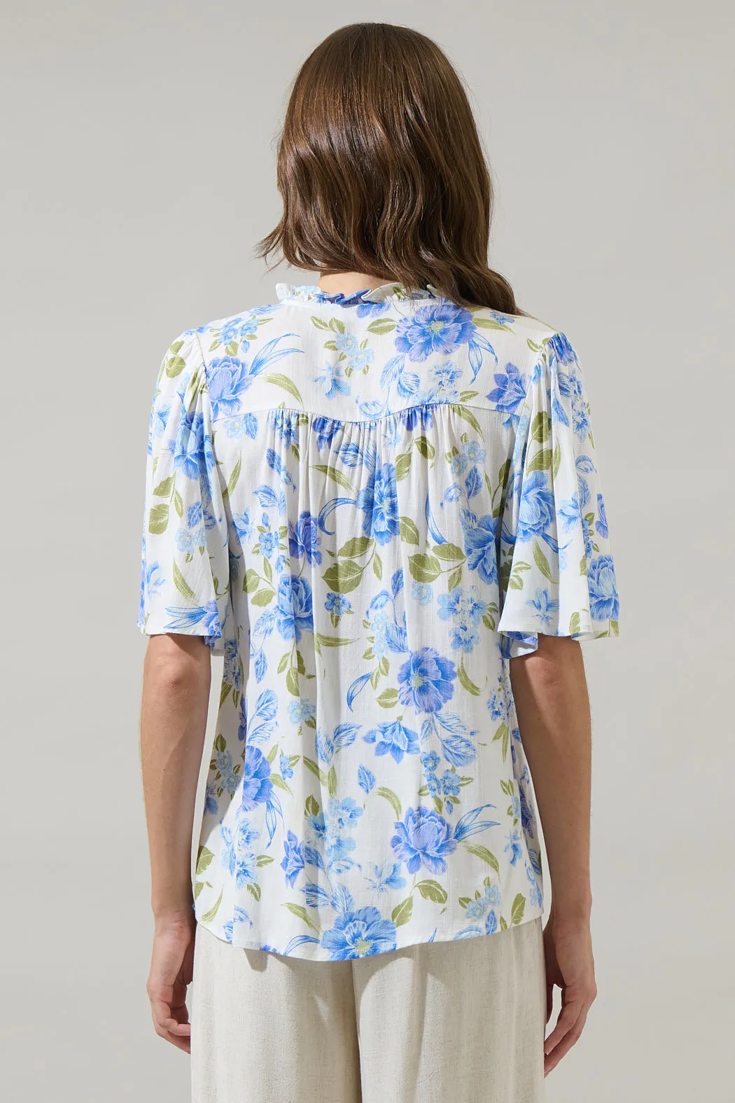 Milla Floral Ruffle Split Neck Dupont Top sold by Sugarlips product image thumbnail 2
