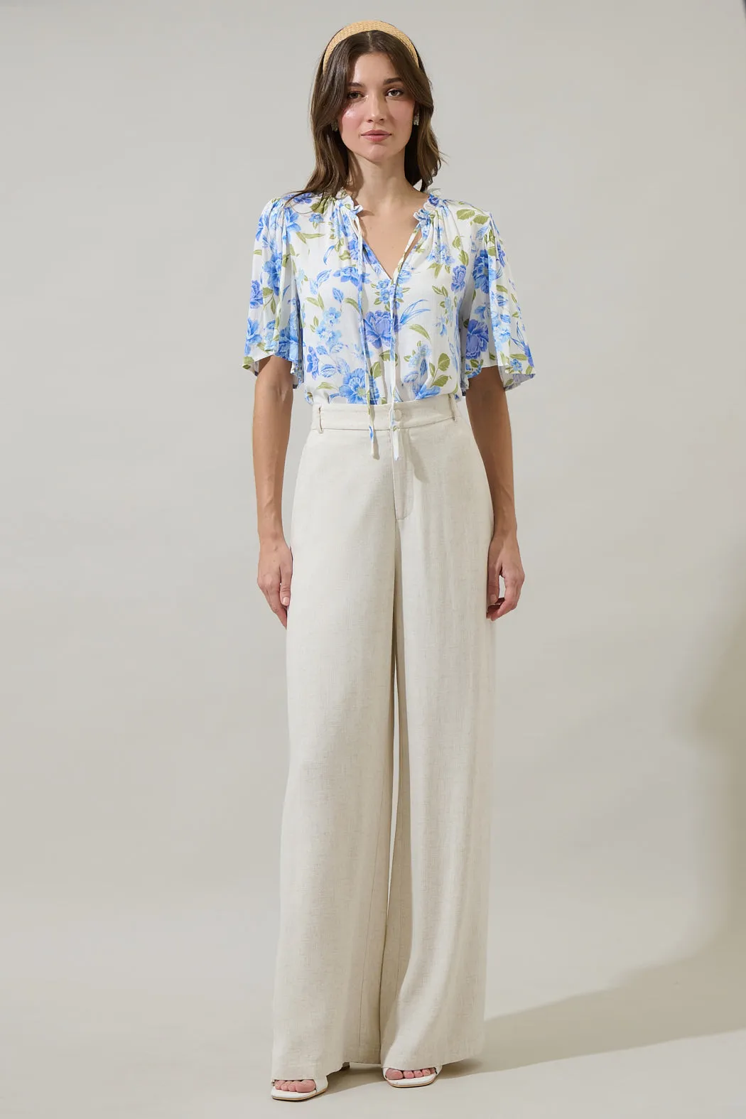 Milla Floral Ruffle Split Neck Dupont Top sold by Sugarlips product image thumbnail 4