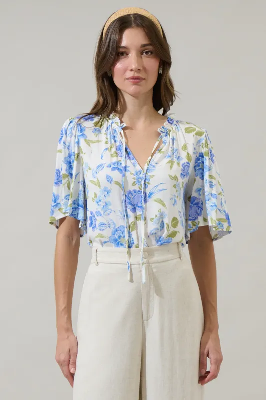 Milla Floral Ruffle Split Neck Dupont Top sold by Sugarlips