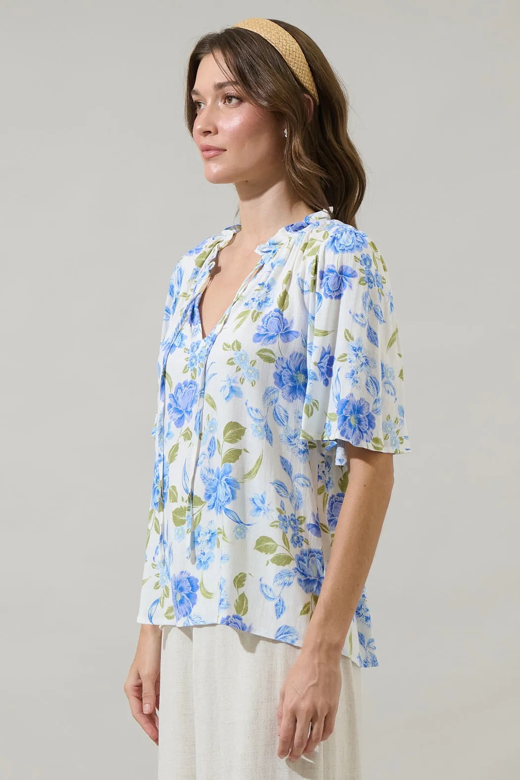 Milla Floral Ruffle Split Neck Dupont Top sold by Sugarlips product image thumbnail 3