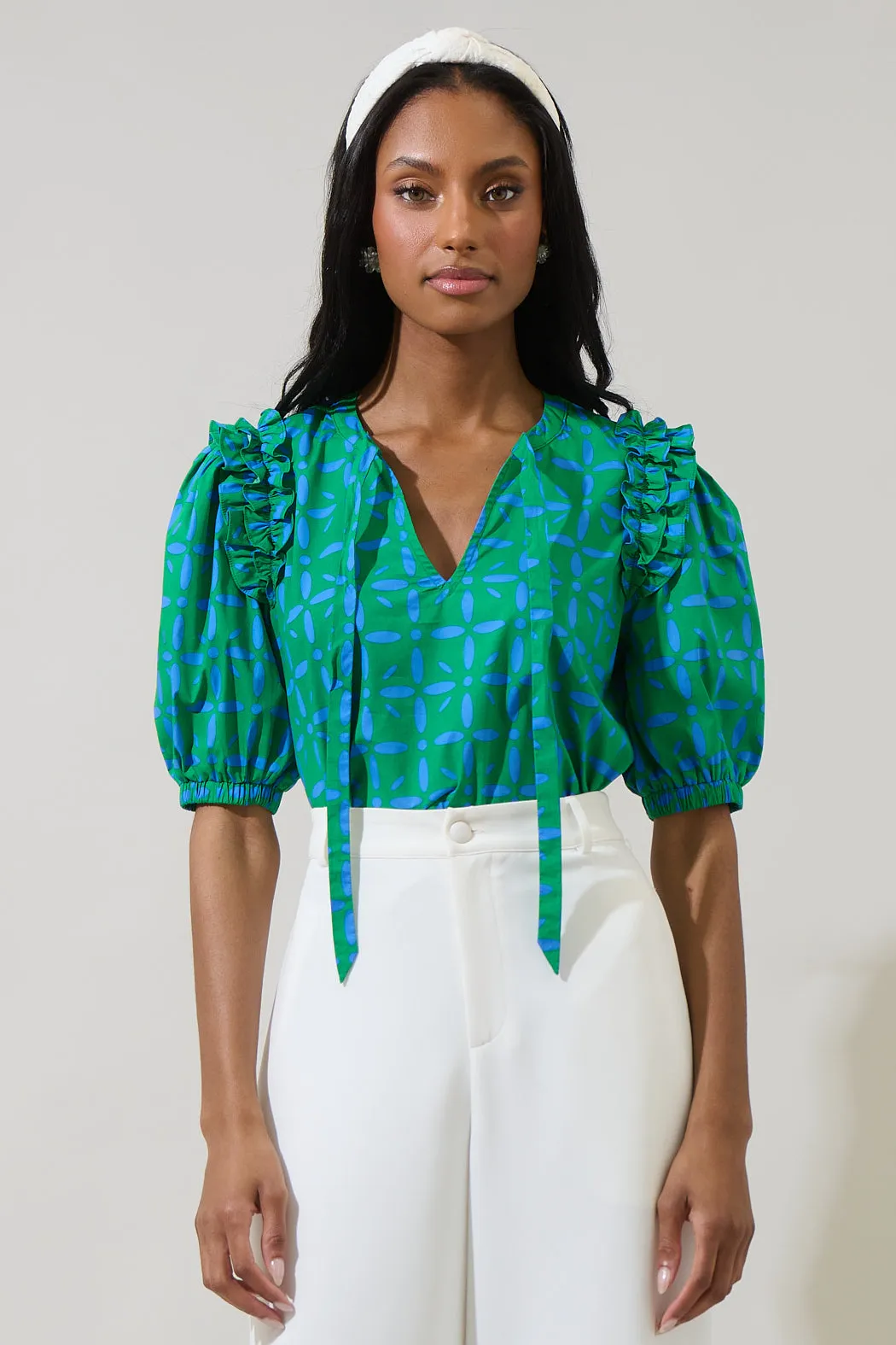 Prism Play Hazel Noche Tie Neck Blouse sold by Sugarlips