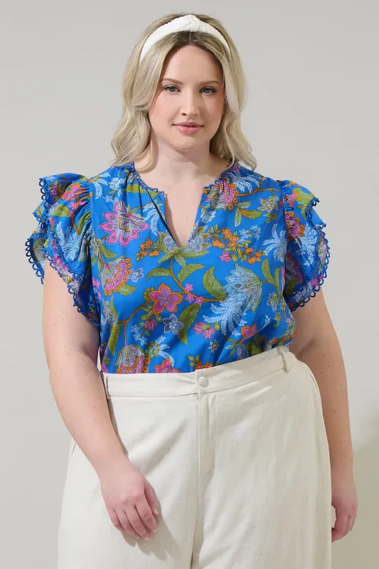 Sunlit Floral Ema Ruffle Top Curve sold by Sugarlips