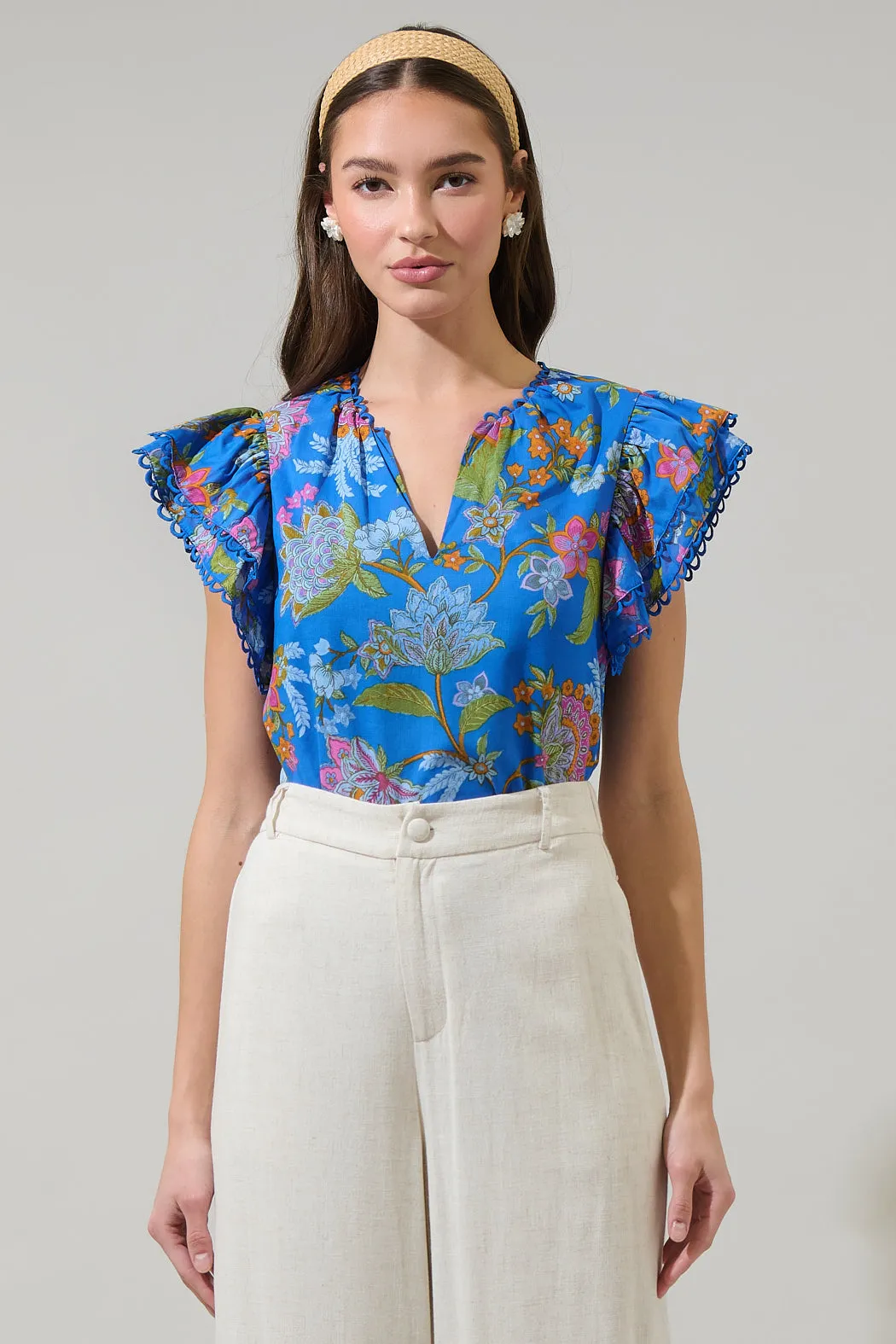 Sunlit Floral Ema Ruffle Top sold by Sugarlips
