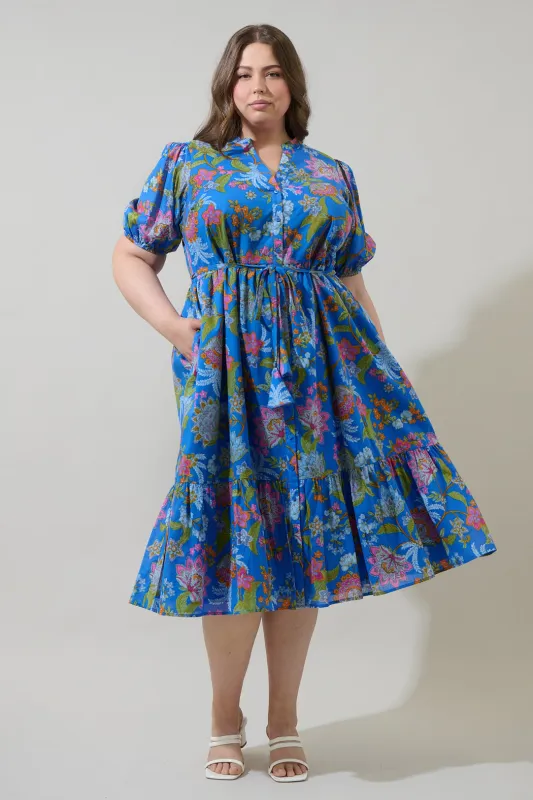 Sunlit Floral Beth Button Down Midi Dress Curve sold by Sugarlips