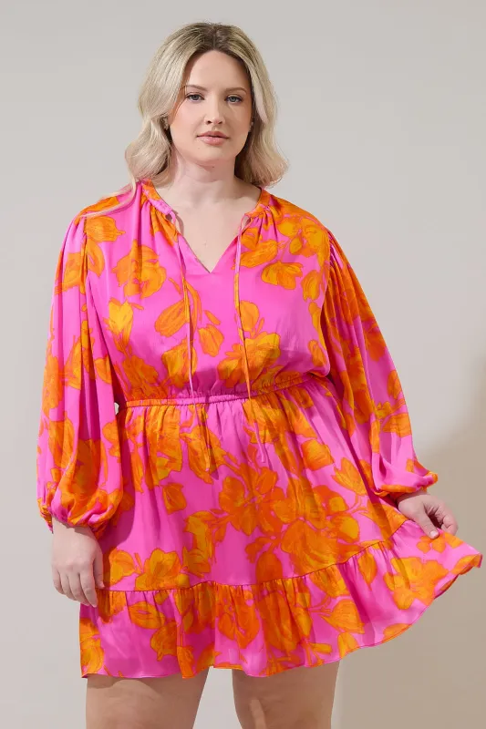 Pacey Floral Paxton Balloon Sleeve Mini Dress Curve made by Sugarlips