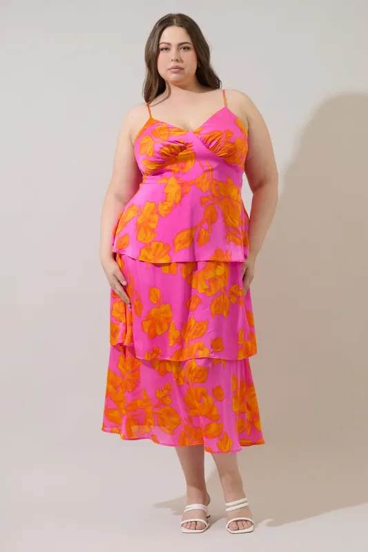Pacey Floral Yanni Ruffle Tiered Midi Dress Curve sold by Sugarlips