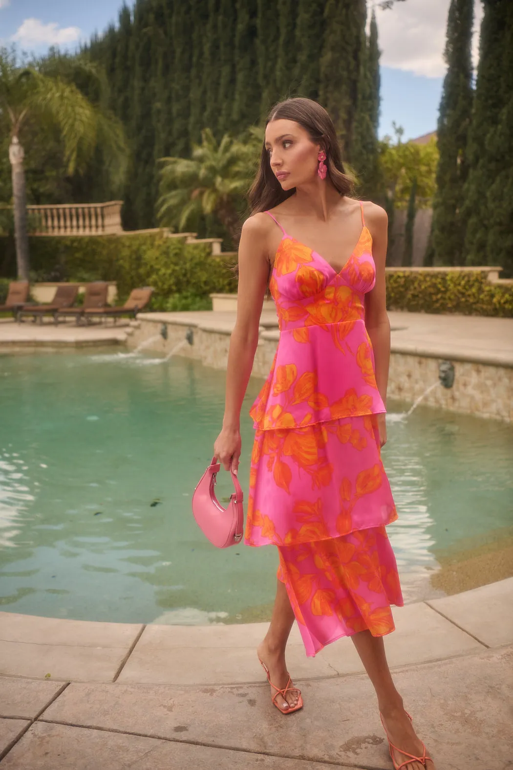 Pacey Floral Yanni Ruffle Tiered Midi Dress sold by Sugarlips